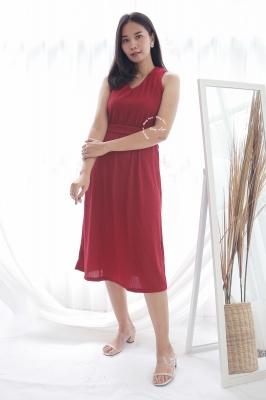 Kimmy Midi Dress Kutung Plisket - NADR 10 Merah